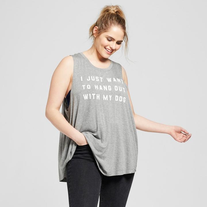 Women's Plus Size I Just Want To Hang Out With My Dog Graphic Tank Top - Fifth Sun (juniors') Heather Gray