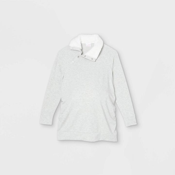 Maternity Snap Sherpa Collar Sweatshirt - Isabel Maternity By Ingrid & Isabel Heather Gray