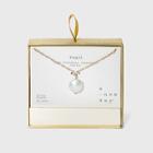 Silver Plated Pearl Pierced Cubic Zirconia Paperclip Link Chain With Gold Finish Necklace - A New Day White