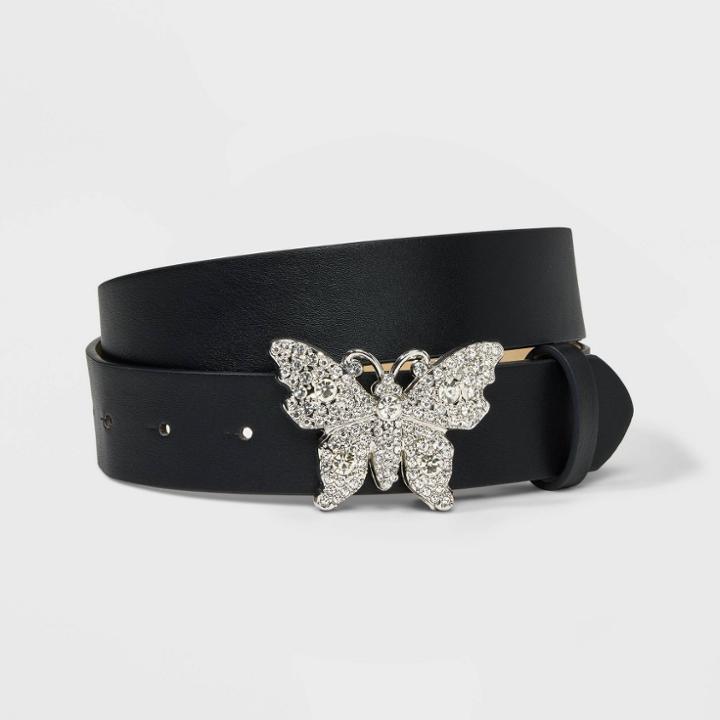 Women's Rhinestone Butterfly Center Belt - Wild Fable Black