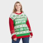 The Office Women's Plus Size Dunder Mifflin Holiday Graphic Pullover Sweater - Red