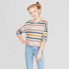 Girls' Long Sleeve Striped T-shirt - Art Class Pink