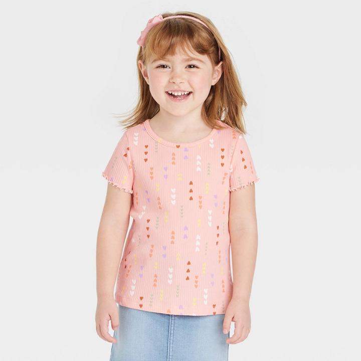 Toddler Girls' Ribbed Hearts T-shirt - Cat & Jack Pink