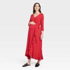 3/4 Sleeve Knit Maternity Dress - Isabel Maternity By Ingrid & Isabel Red