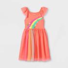Girls' 'rainbow' Knit Tulle Short Sleeve Dress - Cat & Jack Medium Coral Xs,