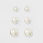 Faux Pearl Stud Earring Set 3ct - A New Day Silver,