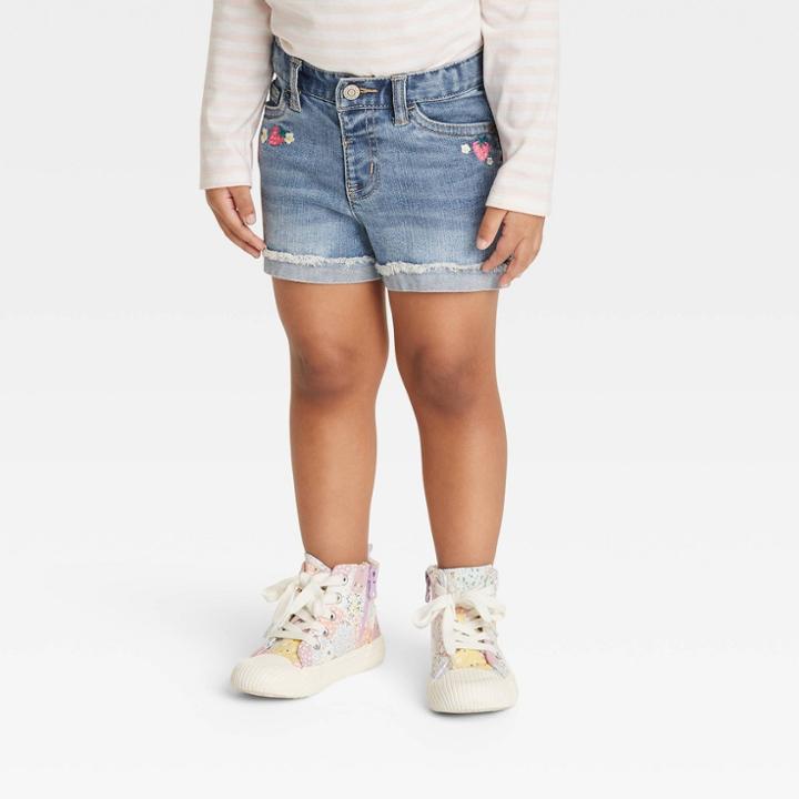 Toddler Girls' Strawberry Embroidered Shorts - Cat & Jack Medium Wash