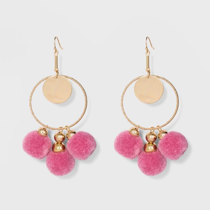 Coins, Wire Circles, And Pom Poms Earrings - A New Day Pink/gold