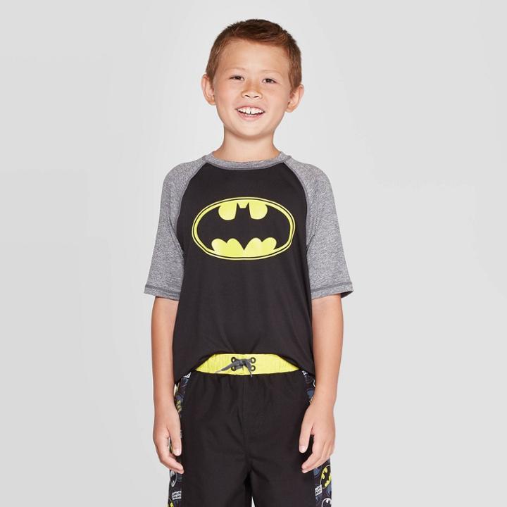 Boys' Batman Swim Rash Guard - Black/light Gray Xs, Boy's,