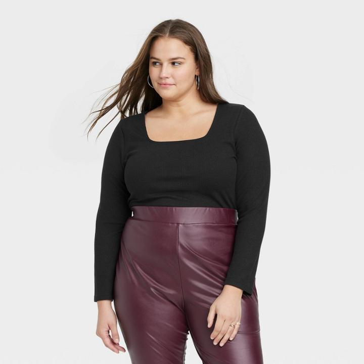 Women's Plus Size Slim Fit Bodysuit - A New Day Black