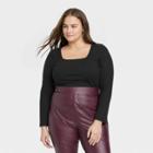 Women's Plus Size Slim Fit Bodysuit - A New Day Black
