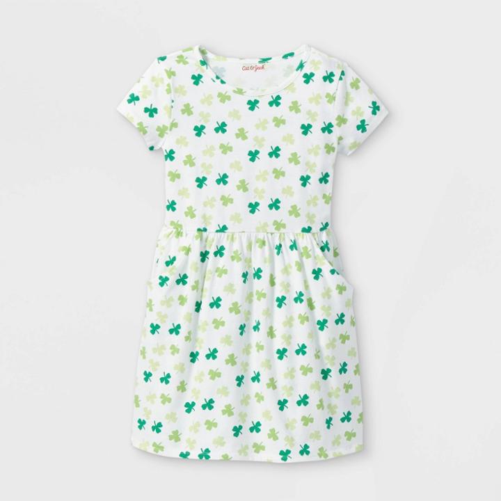 Girls' Printed Short Sleeve Knit Dress - Cat & Jack White