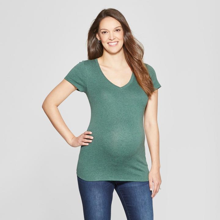 Maternity Short Sleeve V-neck T-shirt - Isabel Maternity By Ingrid & Isabel Green Heather