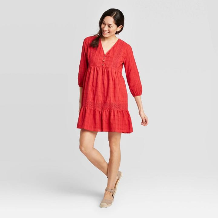 Women's Long Sleeve Tiered Mini Dress - Knox Rose Red