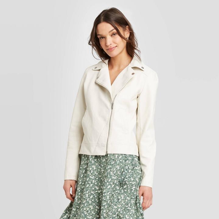 Women's Faux Leather Moto Jacket - Universal Thread Cream Xs, Women's, Beige