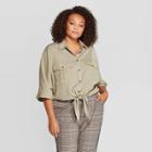 Women's Plus Size Elbow Sleeve Collared Front Button-down Blouse - Who What Wear Green