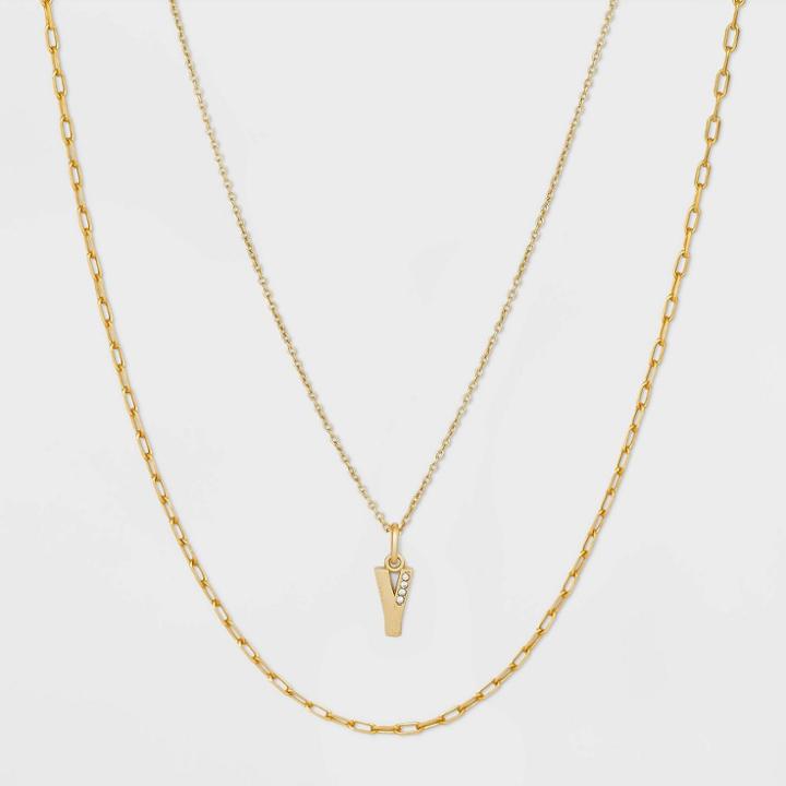 14k Gold Plated Crystal Initial 'y' Pendant Chain Necklace - A New Day Gold