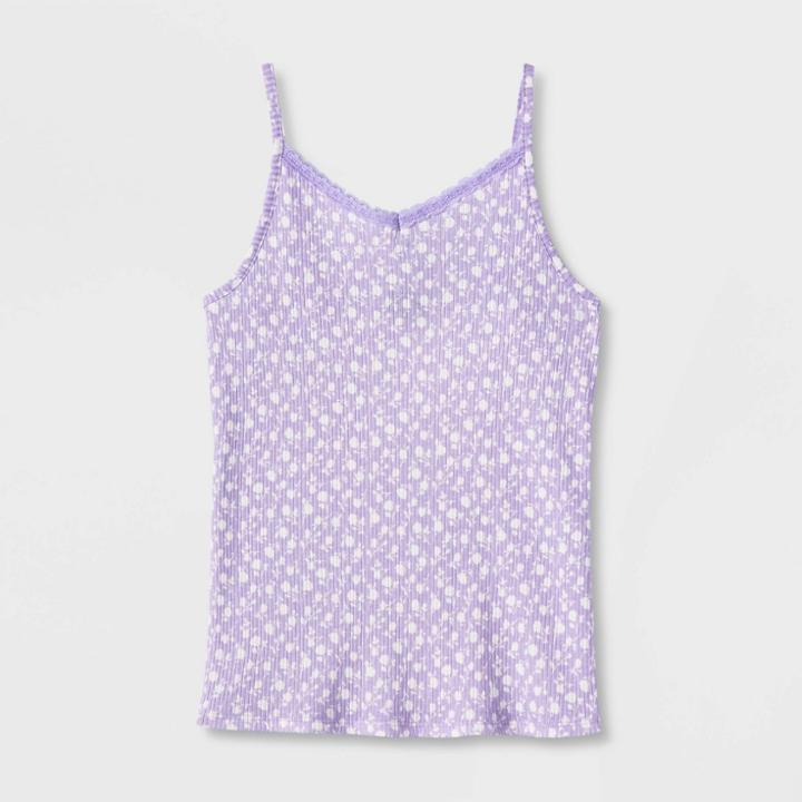 Girls' Lace Trim V-neck Cami - Art Class Purple Floral