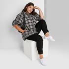 Women's Plus Size Plaid Long Sleeve Oversized Button-down Shirt - Wild Fable Black/white