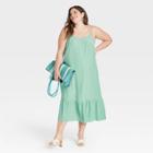 Women's Plus Size Sleeveless Ruffle Hem Dress - A New Day Green