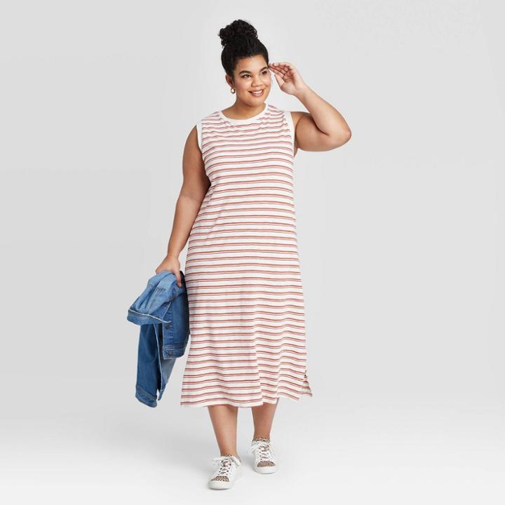 Women's Plus Size Striped Sleeveless Knit Dress - Universal Thread White 1x, Women's,