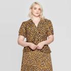 Women's Plus Size Animal Print Short Sleeve Deep V-neck Front Button-down - Who What Wear Brown