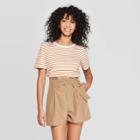 Women's Striped Short Sleeve Crewneck Neck T-shirt - A New Day Orange