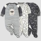 Gerber Baby Boys' 3pk Bear Zip-front Sleep N' Play - Gray/white Newborn