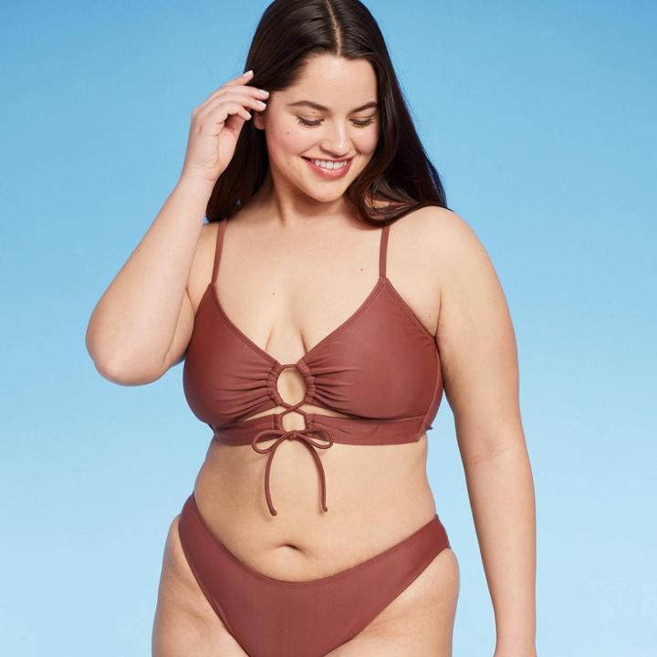 Women's Lace-up Longline Bikini Top - Wild Fable Brown