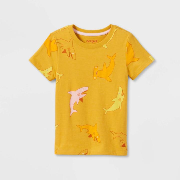 Toddler Boys' Shark Print Jersey Knit Short Sleeve T-shirt - Cat & Jack Mustard Yellow