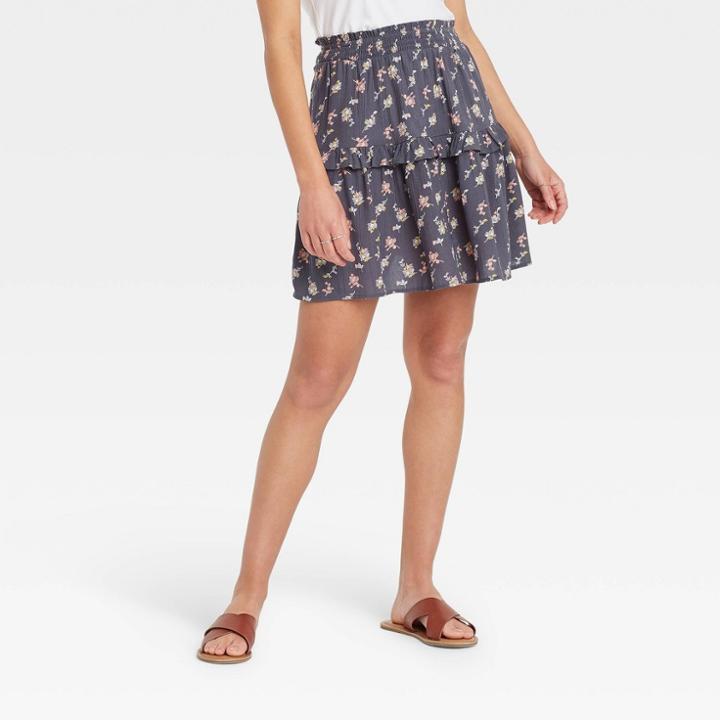 Women's Mini A-line Skirt - Universal Thread Gray Floral
