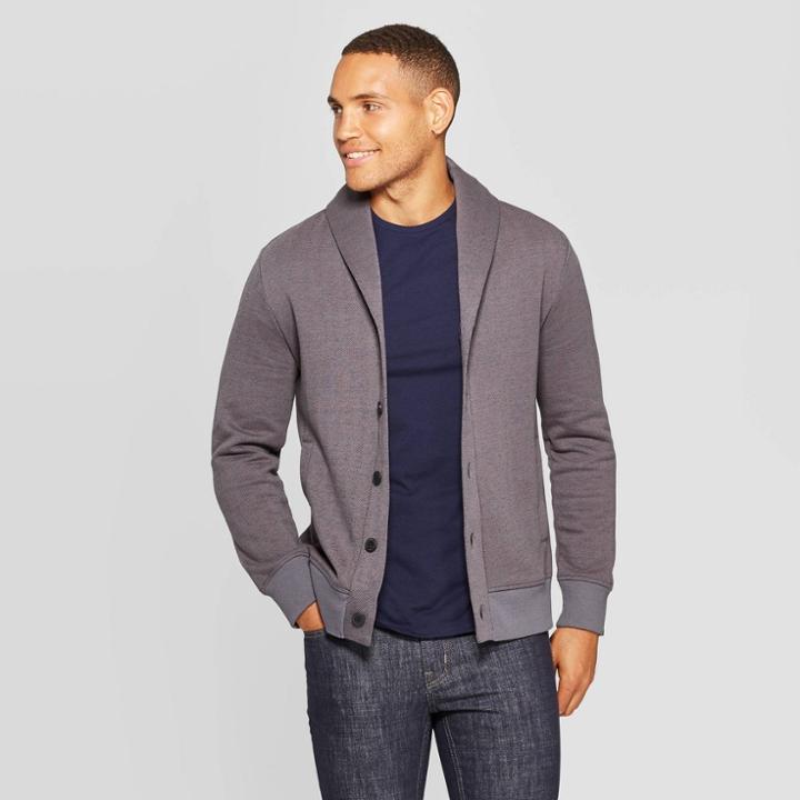 Men's Regular Fit Fleece Button-down Sweatshirt - Goodfellow & Co Charcoal