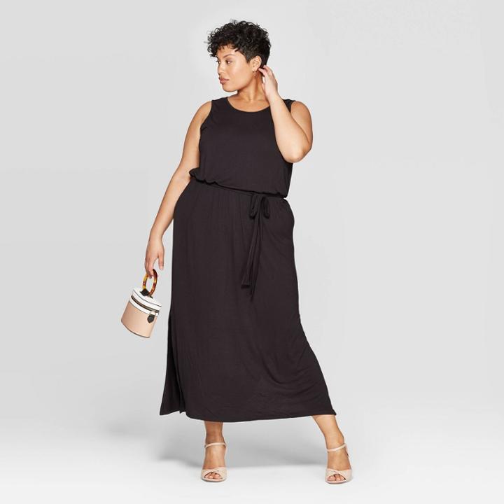 Women's Plus Size Sleeveless Scoop Neck Knit Maxi Dress - Ava & Viv Black