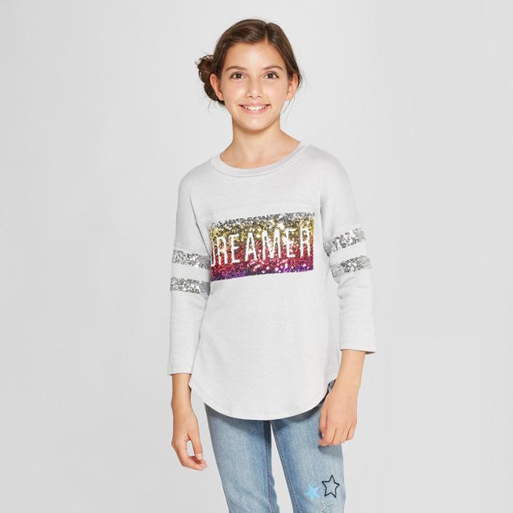Miss Chievous Girls' 'dreamer' Sequin 3/4 Sleeve T-shirt - Grey