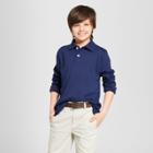 Boys' Long Sleeve Interlock Uniform Polo Shirt - Cat & Jack Navy (blue)