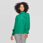 Women's Long Sleeve Collared Drapey Tie Neck Blouse - Who What Wear Green