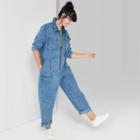 Women's Plus Size Long Sleeve Collared Zip Front Utilituy Jumpsuit - Wild Fable Medium Wash 4x, Women's, Size:
