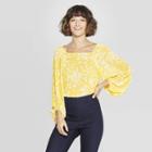Women's Long Sleeve Floral Print Square Neck Blouse - A New Day Gold