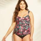 Maternity Floral Print Ruffle Cross Back Tankini Top - Isabel Maternity By Ingrid & Isabel Black Xl, Girl's,