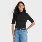 Women's Elbow Sleeve Mock Turtleneck T-shirt - A New Day Black
