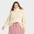 Women's Plus Size Mock Turtleneck Cable Knit Pullover Sweater - A New Day Yellow