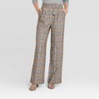 Women's Plaid Belted Wide Leg Pants - A New Day Gray