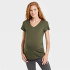 Short Sleeve V-neck Side Shirred Maternity T-shirt - Isabel Maternity By Ingrid & Isabel Dark Green