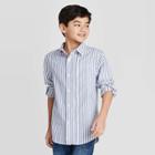 Boys' Long Sleeve Striped Button-down Shirt - Cat & Jack White/navy Xs, Boy's, Blue