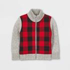 Toddler Boys' Buffalo Check Knit Zip-up Sweater Cardigan - Cat & Jack Heather Gray
