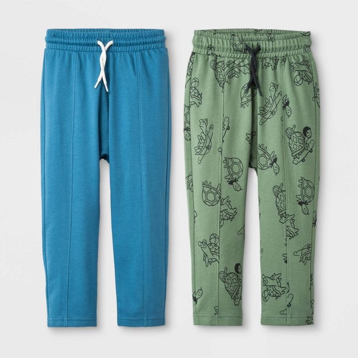Toddler Boys' French Terry 2pk Slouch Fit Printed Joggers - Cat & Jack Olive/turquoise 5t, Boy's, Green