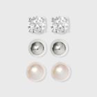 Distributed By Target Sterling Silver Cubic Zirconia Stud Earring Set 3pc -