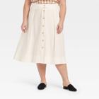 Women's Plus Size Midi A-line Skirt - A New Day Cream