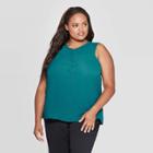 Women's Plus Size Sleeveless Collared Button-front Blouse - Ava & Viv Teal (blue) X