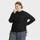 Women's Plus Size Long Sleeve Round Neck Side-tie Pullover Top - A New Day Black